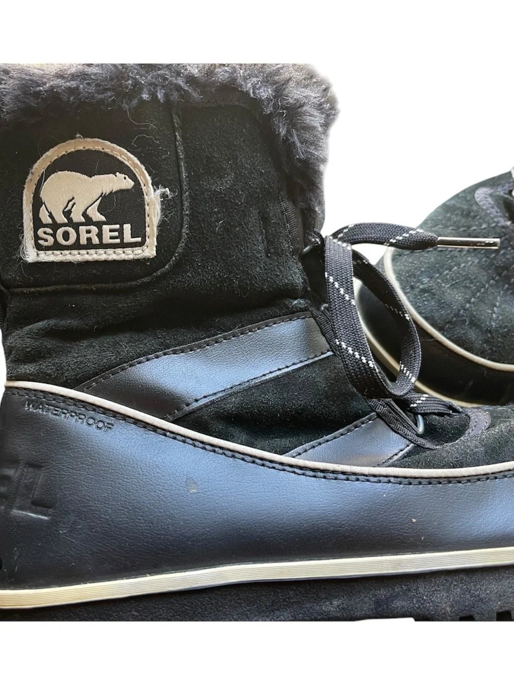 SOREL Tivoli II Black Suede Waterproof Winter Snow Boots Faux Fur, size 9